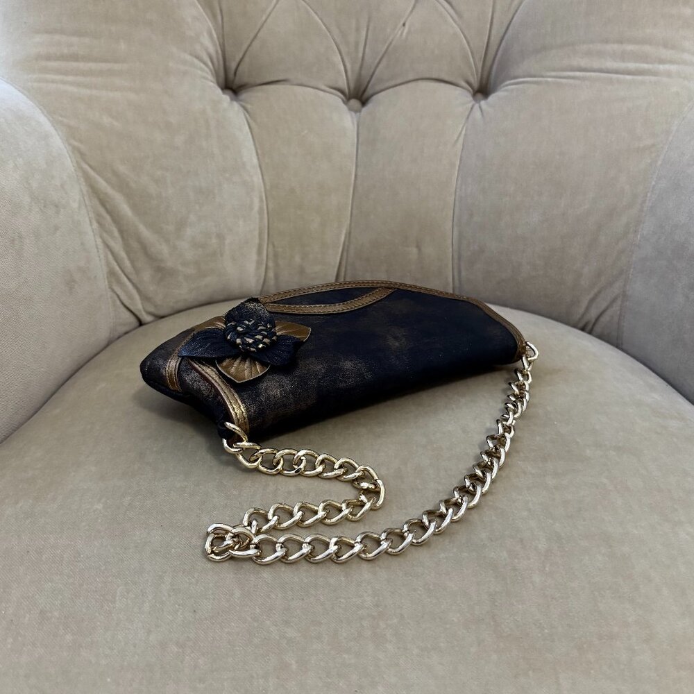 Auth PATRIZIA PEPE Italy Distressed Leather Flora Baguette Clutch Bag - Picture 6 of 8